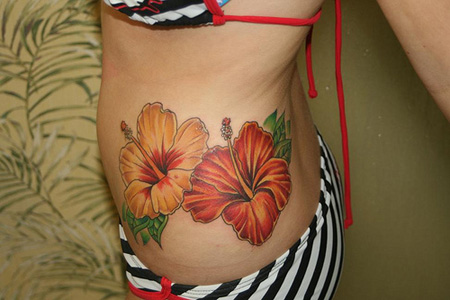 hibiscus flower tattoo on side. Hibiscus Flower Tattoos