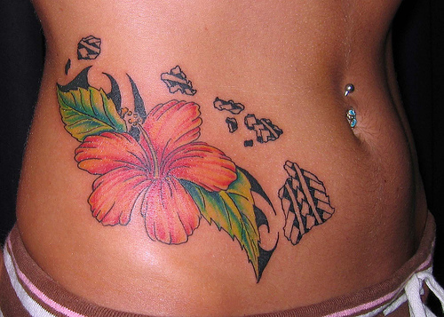 Hawaiian Flower Tattoos: Traditional tribal 