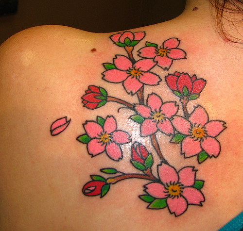 Pattern Flowers Tattoo. Flowers with a pattern across the left side of the